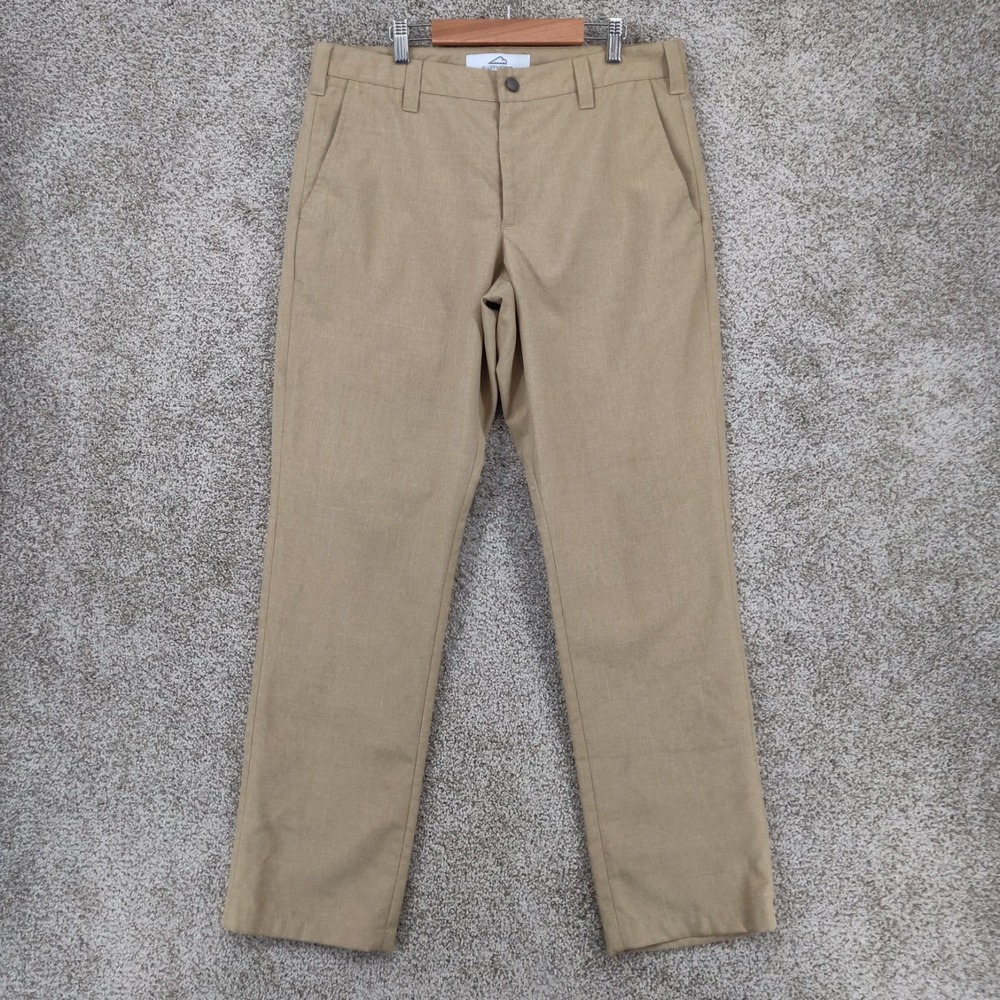 Bluffworks Pants Mens 34x32 Beige Flat Front Smart Casual Chino Regular Fit Poly